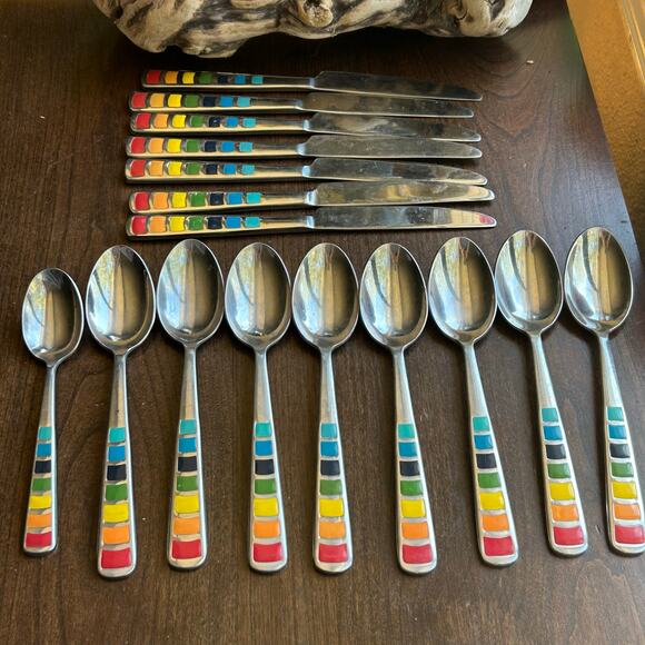 Fiesta ware enamel celebration rainbow flatware  17 piece set - Picture 1 of 10